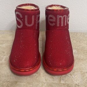 Women’s Size Euro 41 LV Red Snow Boots with Crystal Rhinestones